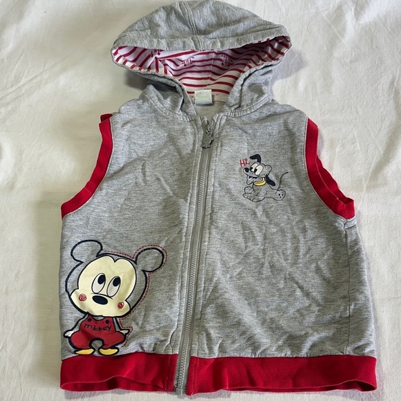 Disney - Gray and Red Mickey Mouse Kids Hoodie Vest - Picture 1 of 6